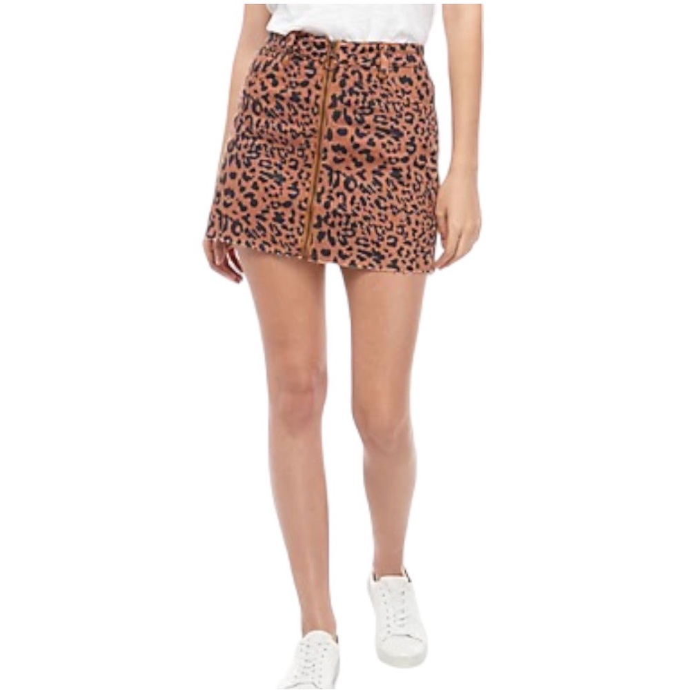Free People Zip It Up Leopard Print Denim Mini Skirt Size 29